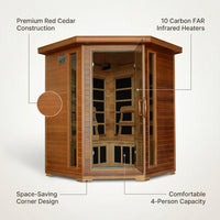 4-Person Cedar Corner Infrared Sauna with 10 Carbon Heaters — Lifestyle