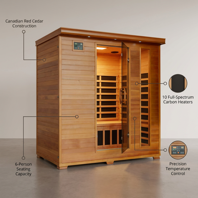 6-Person Cedar Infrared Sauna with 10 Carbon Heaters — Lifestyle
