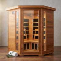 4-Person Cedar Corner Infrared Sauna with 10 Carbon Heaters — Studio Shot