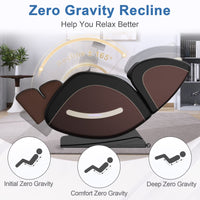 Full Body Massage Chair Recliner with Zero Gravity,  Leather Massage Chair with Air Pressure, 8 Massage Fix Rollers, Heating, Airbag, Bluetooth, Retractable Footrest for Relaxion, Brown+Black