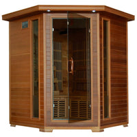 4-Person Cedar Corner Infrared Sauna with 10 Carbon Heaters
