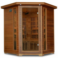 4-Person Cedar Corner Infrared Sauna with 10 Carbon Heaters — Studio Shot